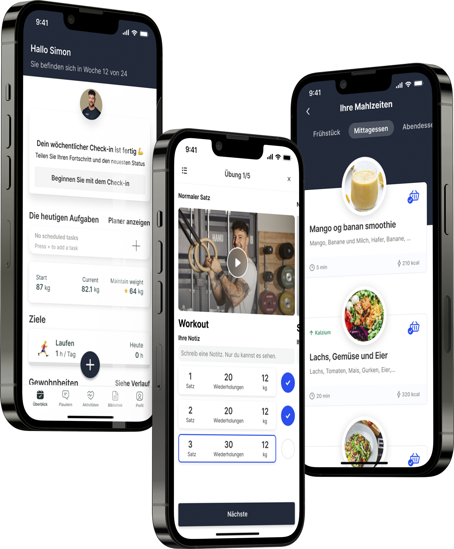Ein Mockup der Coaching-App, das die Funktionen zeigt.